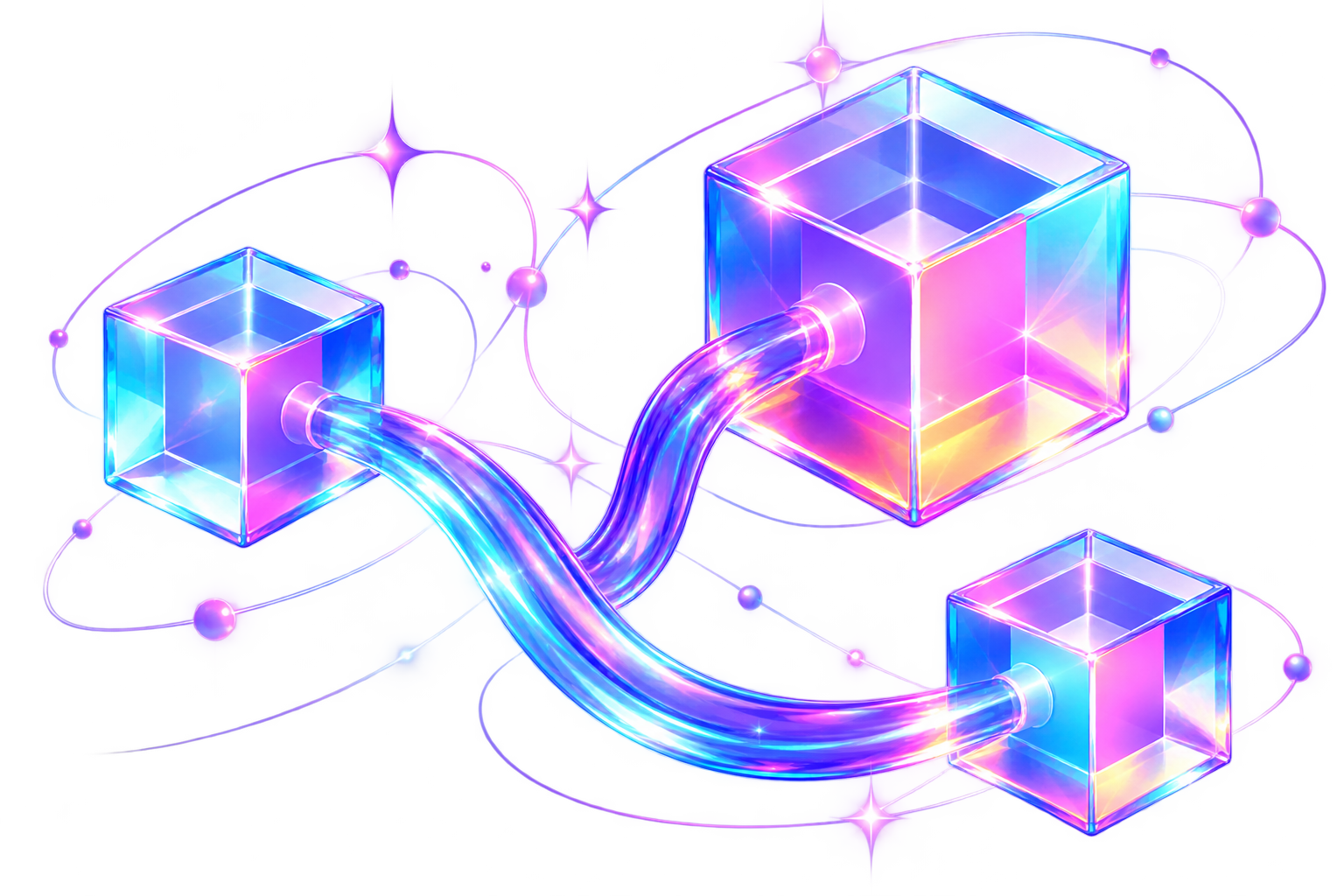 Connected glass cubes representing Salesforce data flow